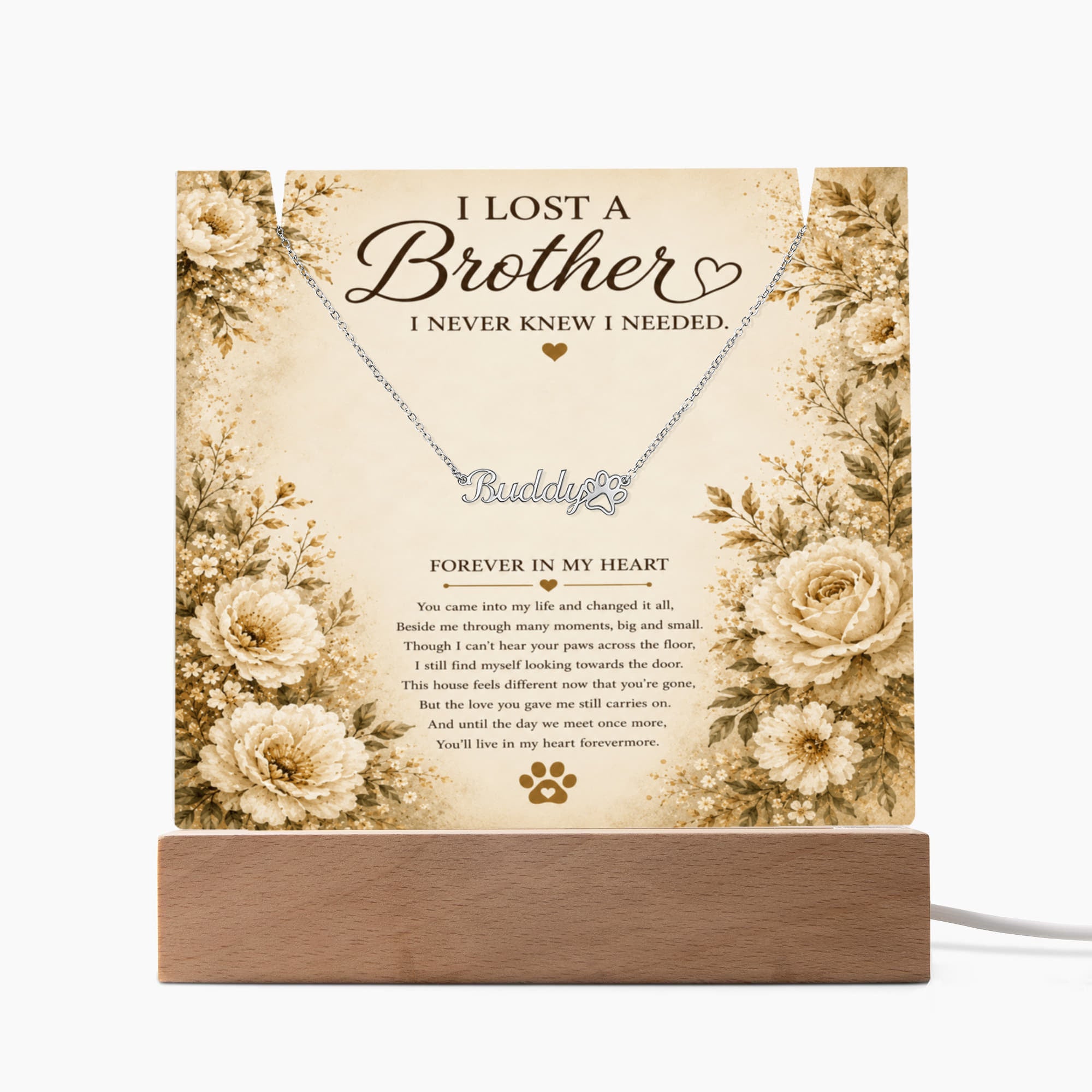 Personalized Pet Memorial Keepsake With Paw Print Name Necklace | Loss of a Brother Memorial