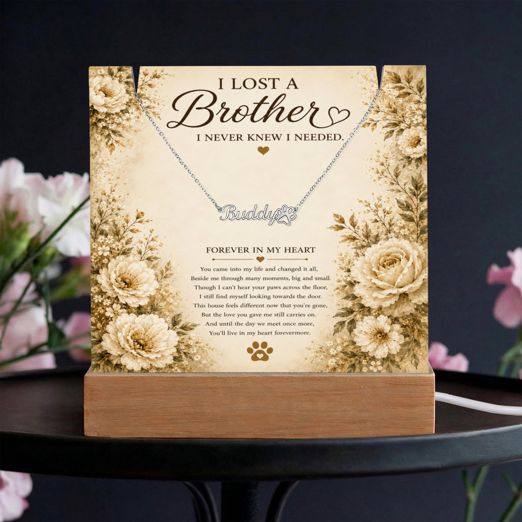 Personalized Pet Memorial Keepsake With Paw Print Name Necklace | Loss of a Brother Memorial