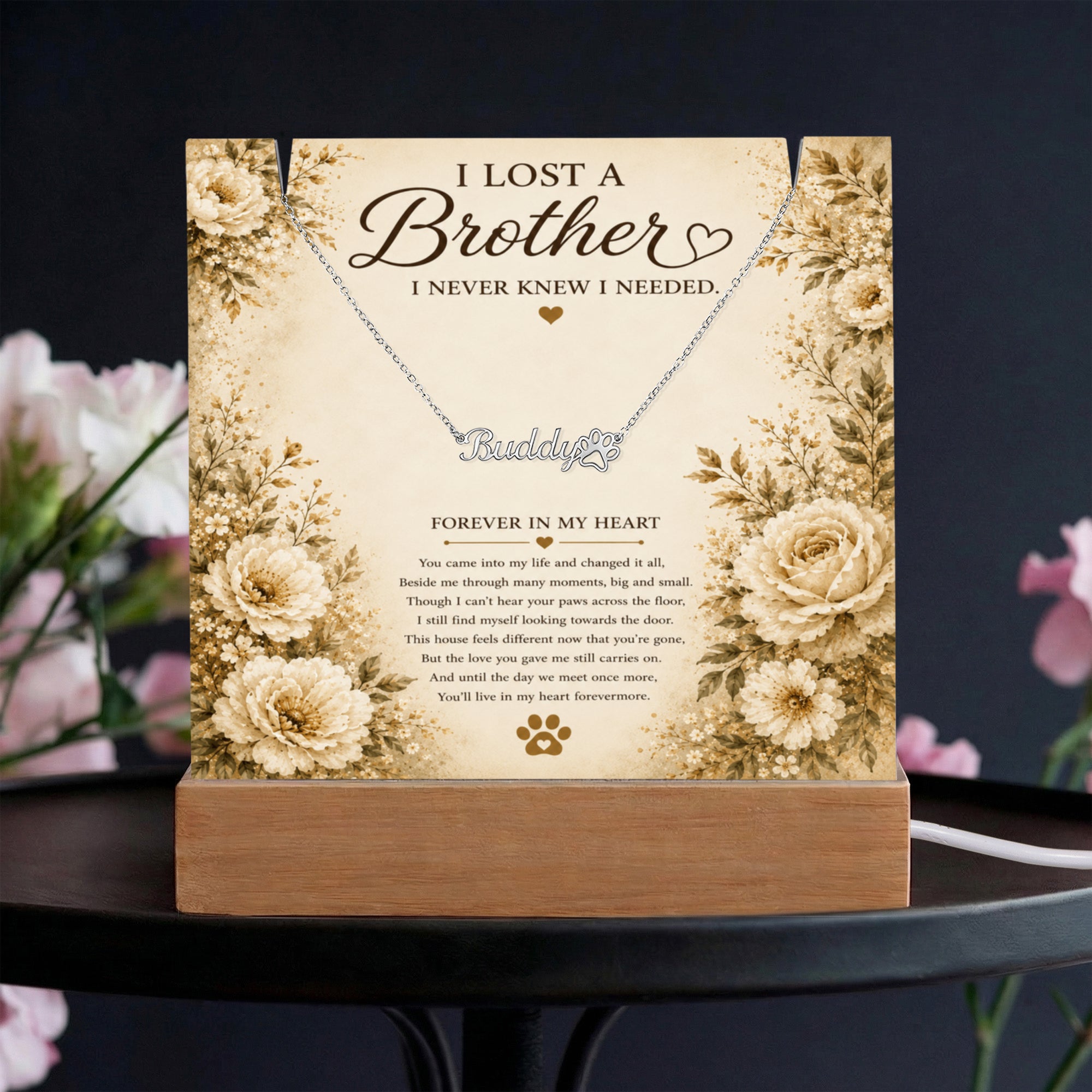 Personalized Pet Memorial Keepsake With Paw Print Name Necklace | Loss of a Brother Memorial