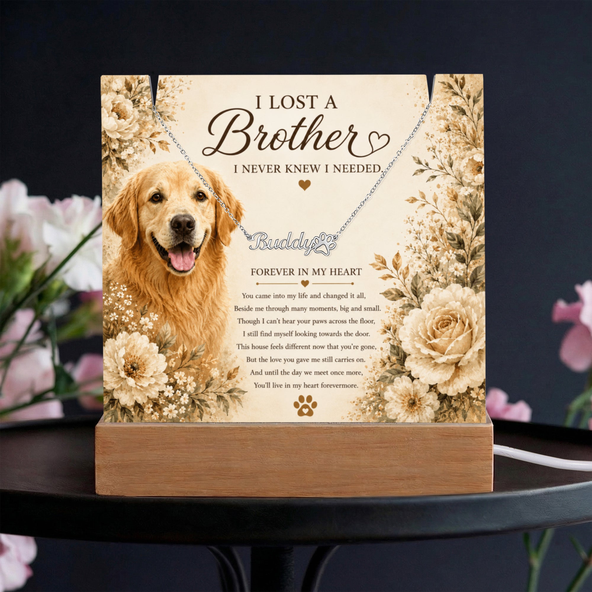 Personalized Pet Memorial Keepsake with Paw Print Name Necklace
