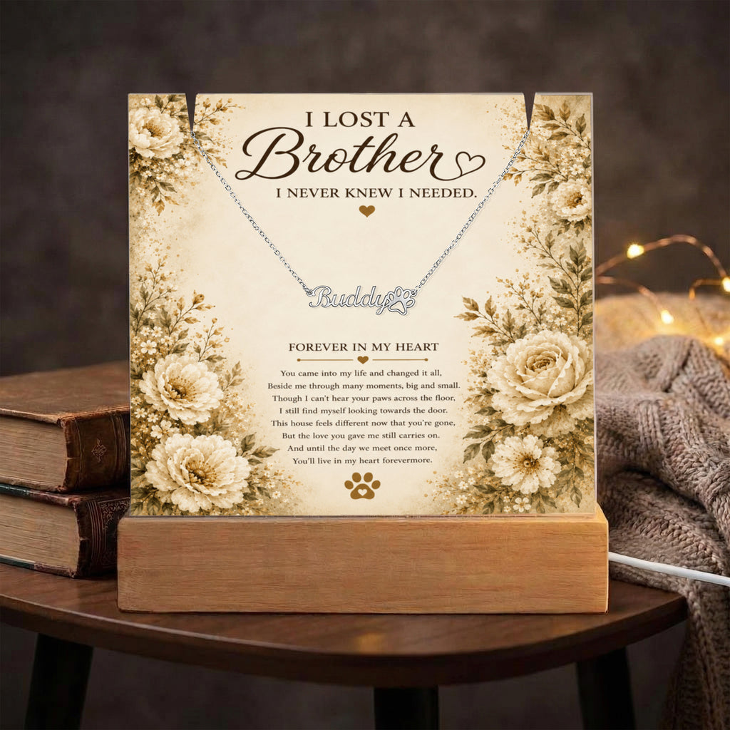 Personalized Pet Memorial Keepsake With Paw Print Name Necklace | Loss of a Brother Memorial