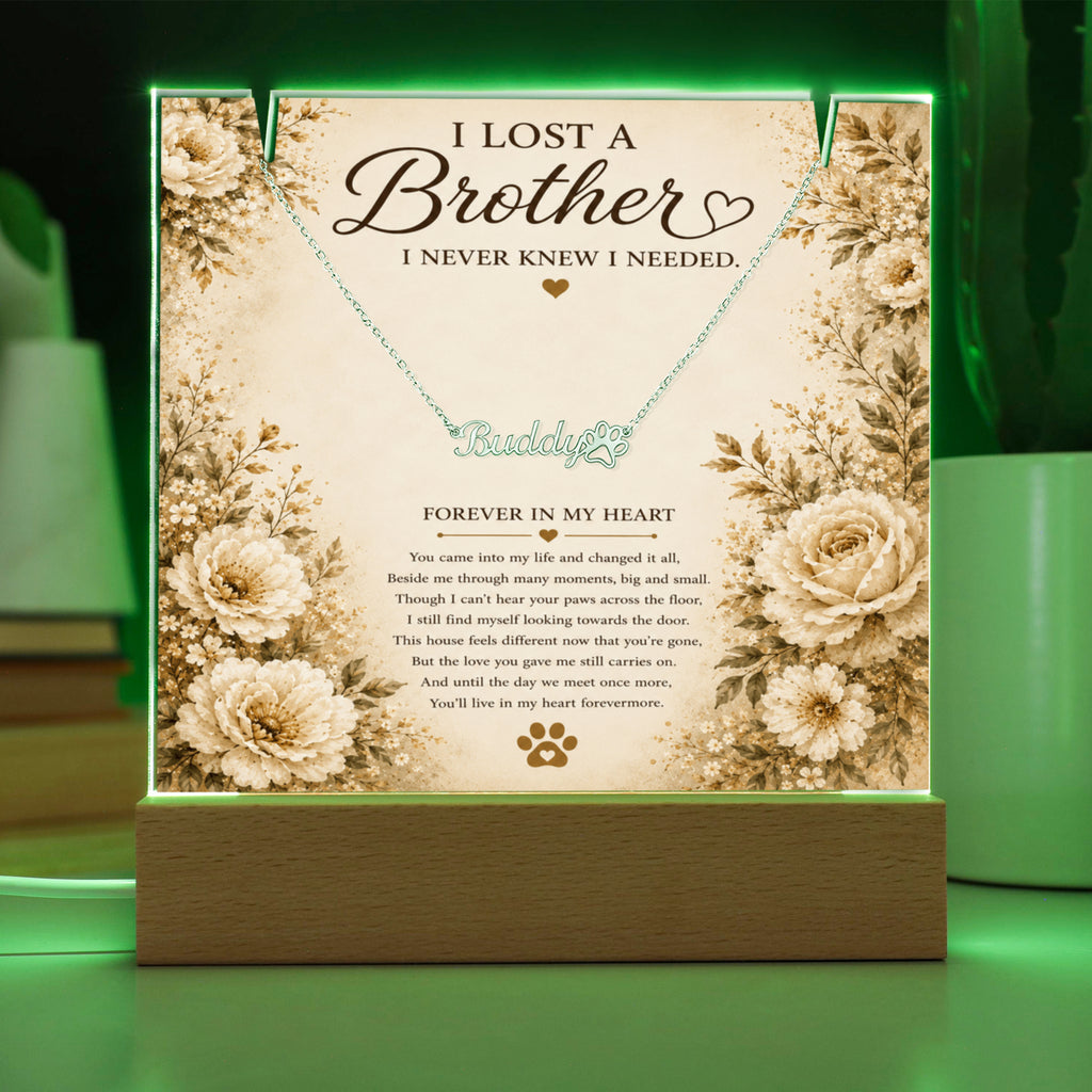 Personalized Pet Memorial Keepsake With Paw Print Name Necklace | Loss of a Brother Memorial
