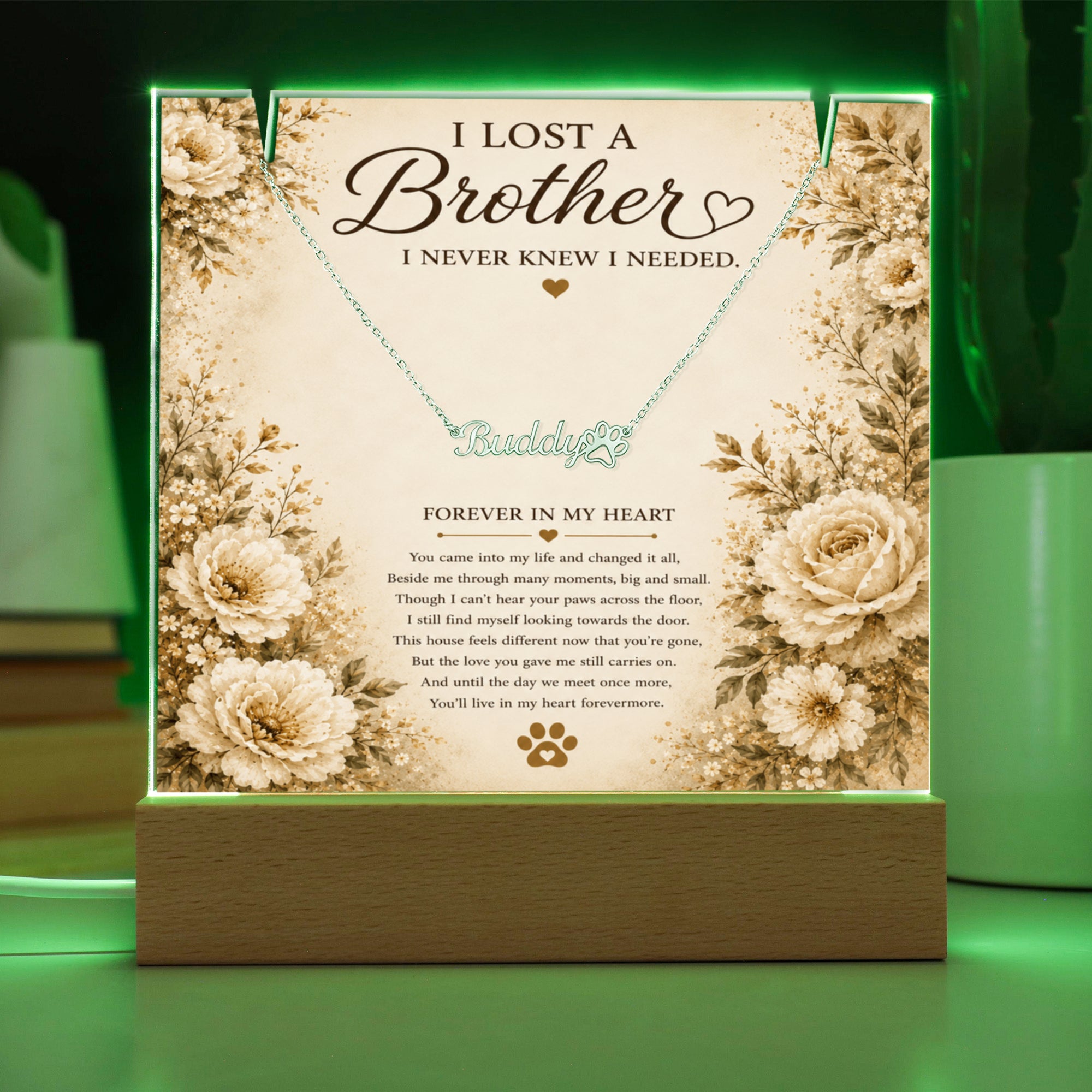 Personalized Pet Memorial Keepsake With Paw Print Name Necklace | Loss of a Brother Memorial