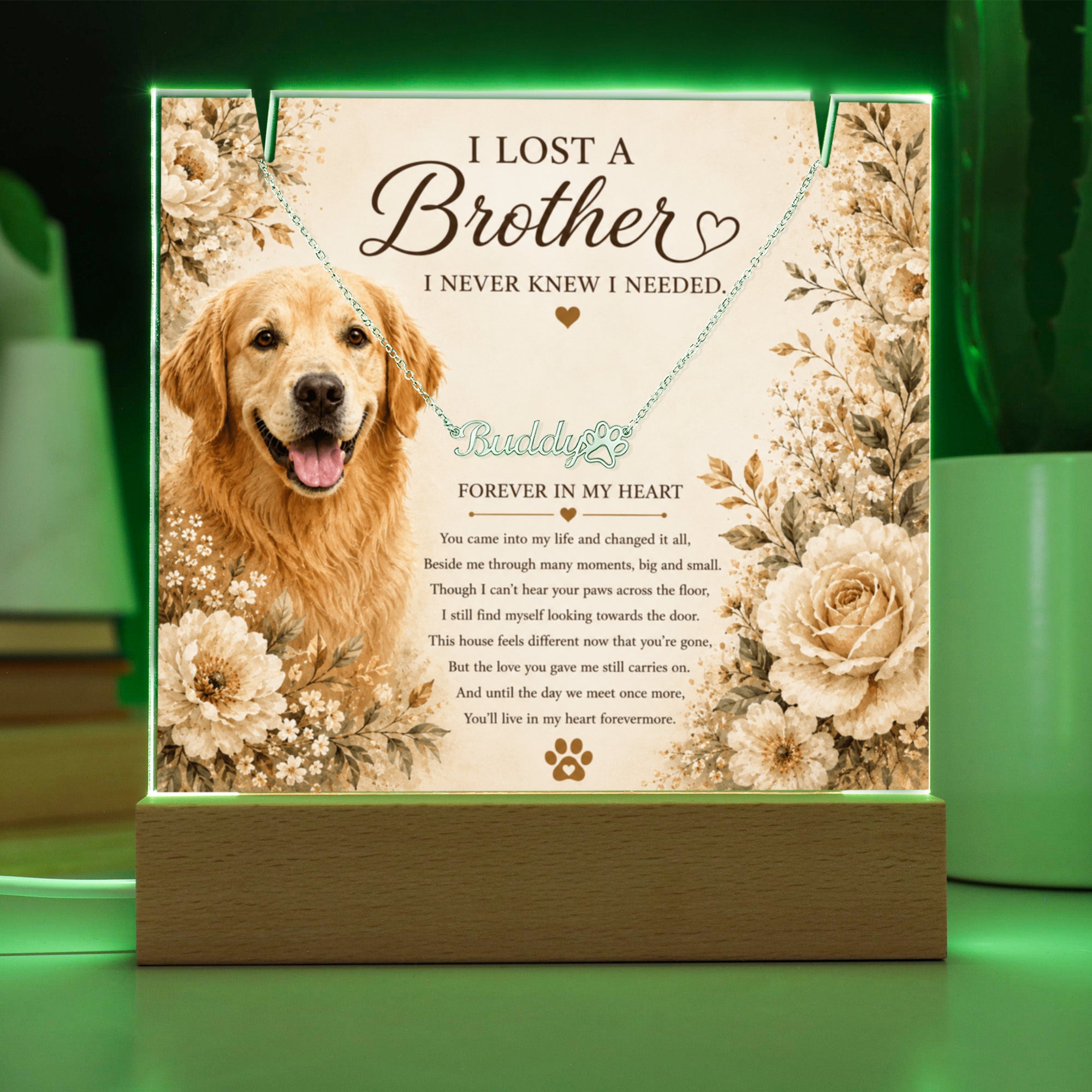 Personalized Pet Memorial Keepsake with Paw Print Name Necklace