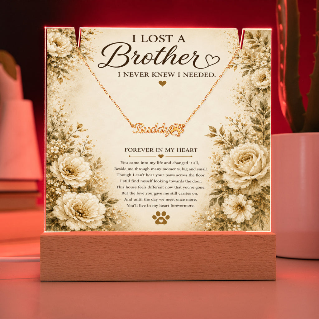 Personalized Pet Memorial Keepsake With Paw Print Name Necklace | Loss of a Brother Memorial