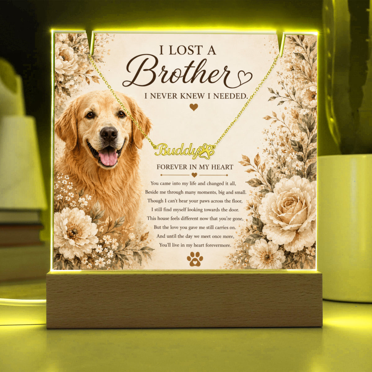 Personalized Pet Memorial Keepsake with Paw Print Name Necklace