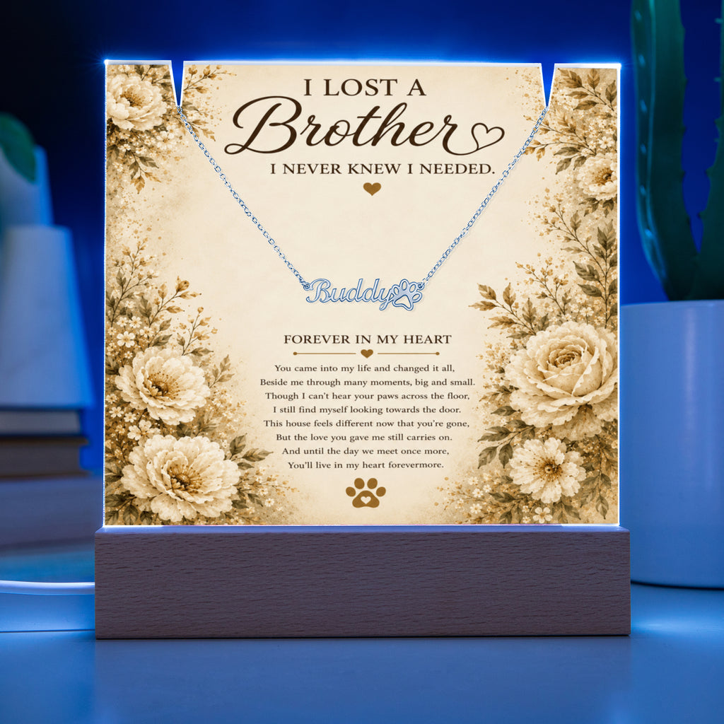 Personalized Pet Memorial Keepsake With Paw Print Name Necklace | Loss of a Brother Memorial