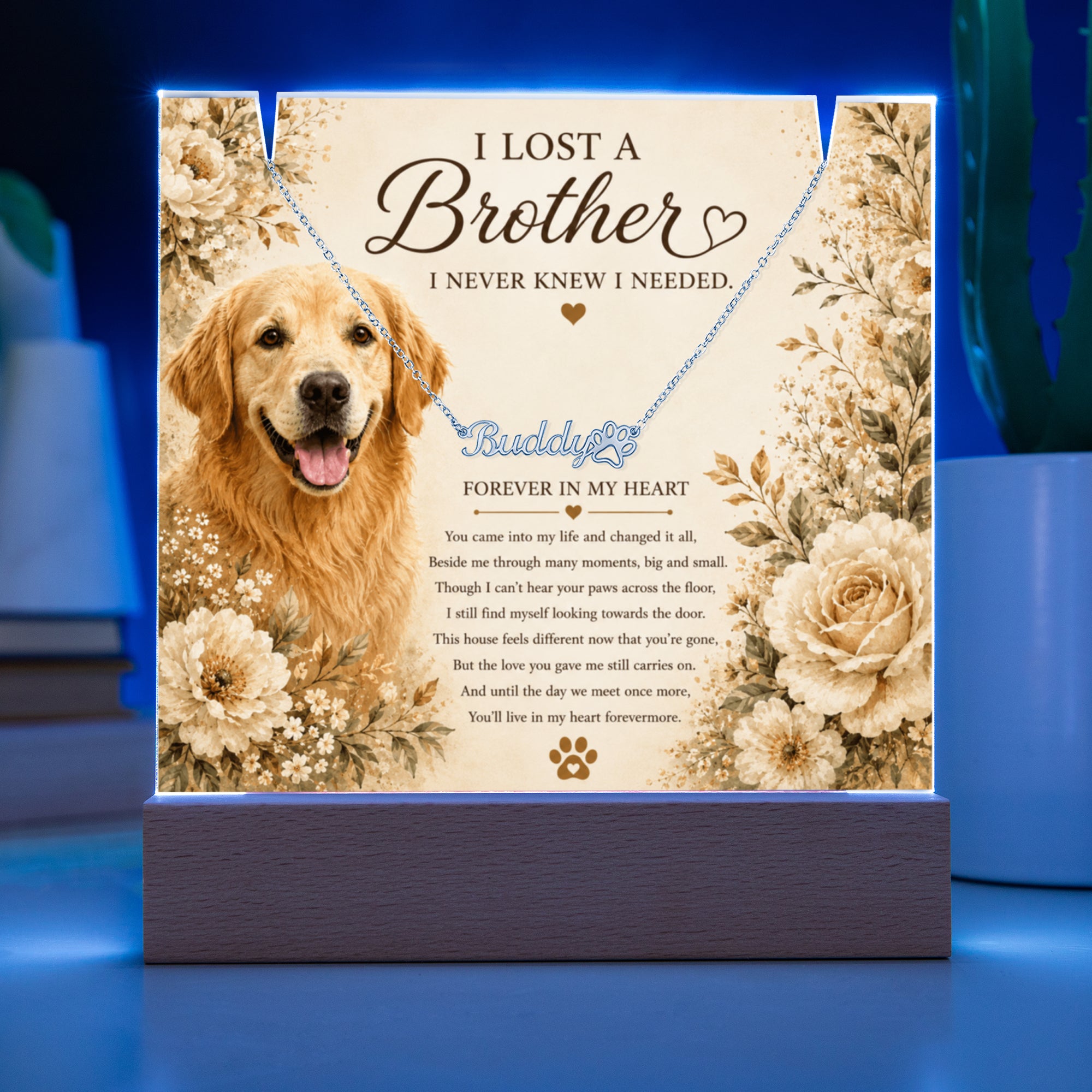 Personalized Pet Memorial Keepsake with Paw Print Name Necklace