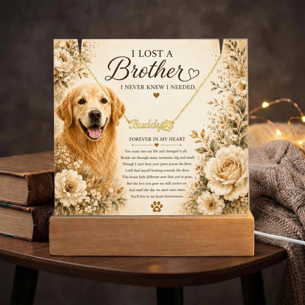 Personalized Pet Memorial Keepsake with Paw Print Name Necklace