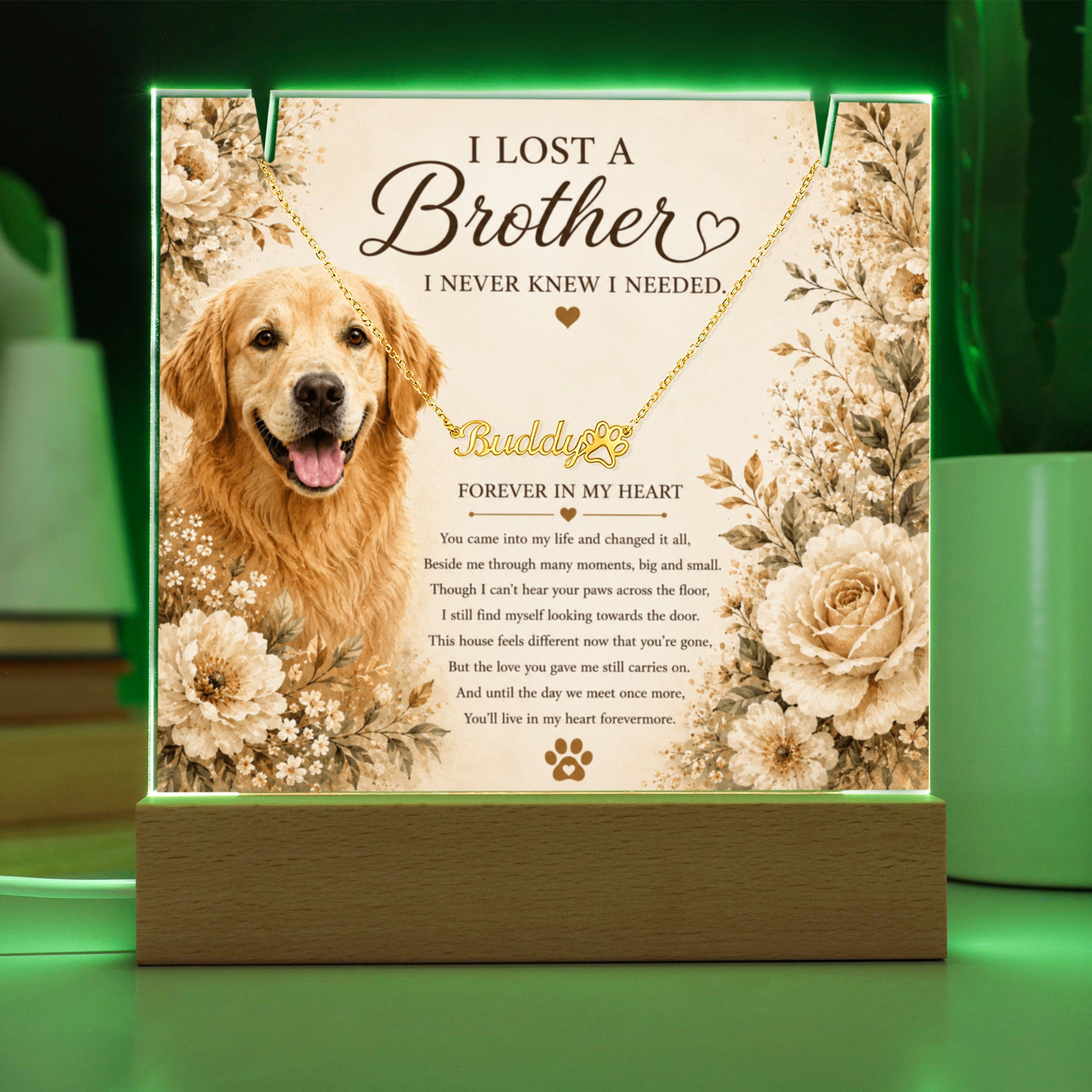 Personalized Pet Memorial Keepsake with Paw Print Name Necklace