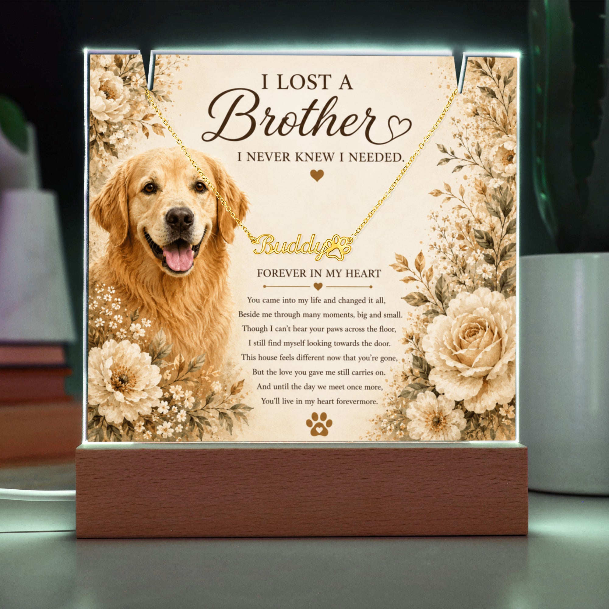 Personalized Pet Memorial Keepsake with Paw Print Name Necklace