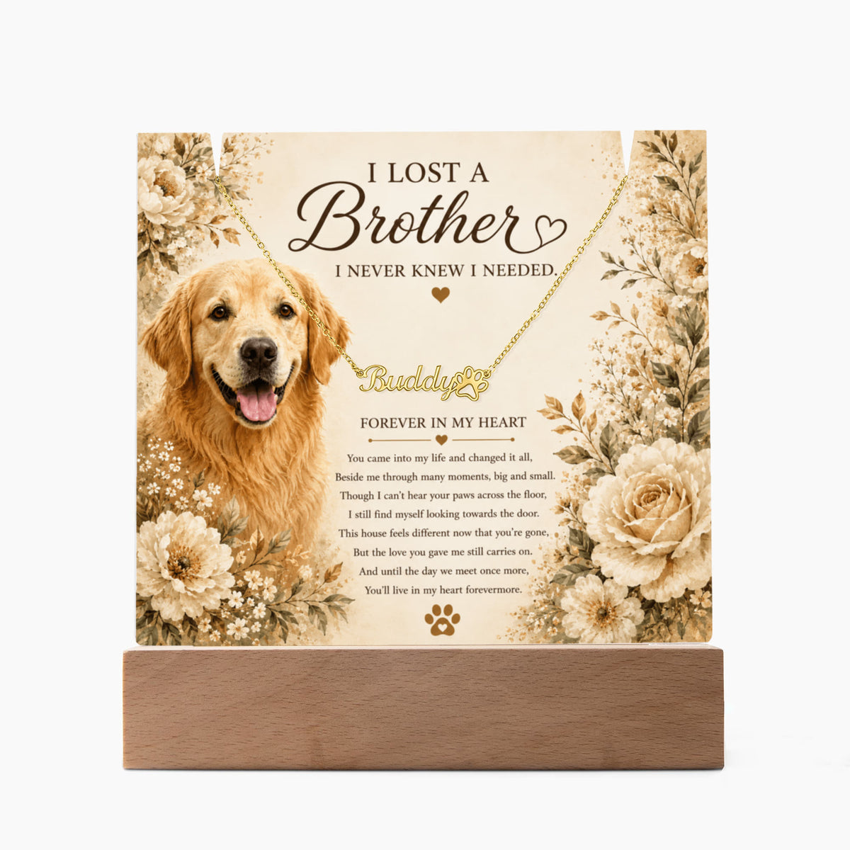 Personalized Pet Memorial Keepsake with Paw Print Name Necklace