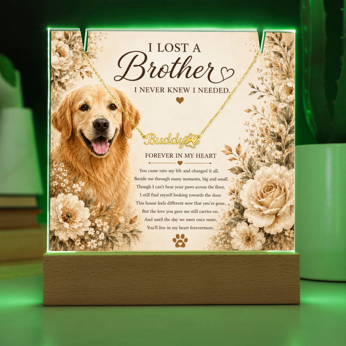 Personalized Pet Memorial Keepsake with Paw Print Name Necklace