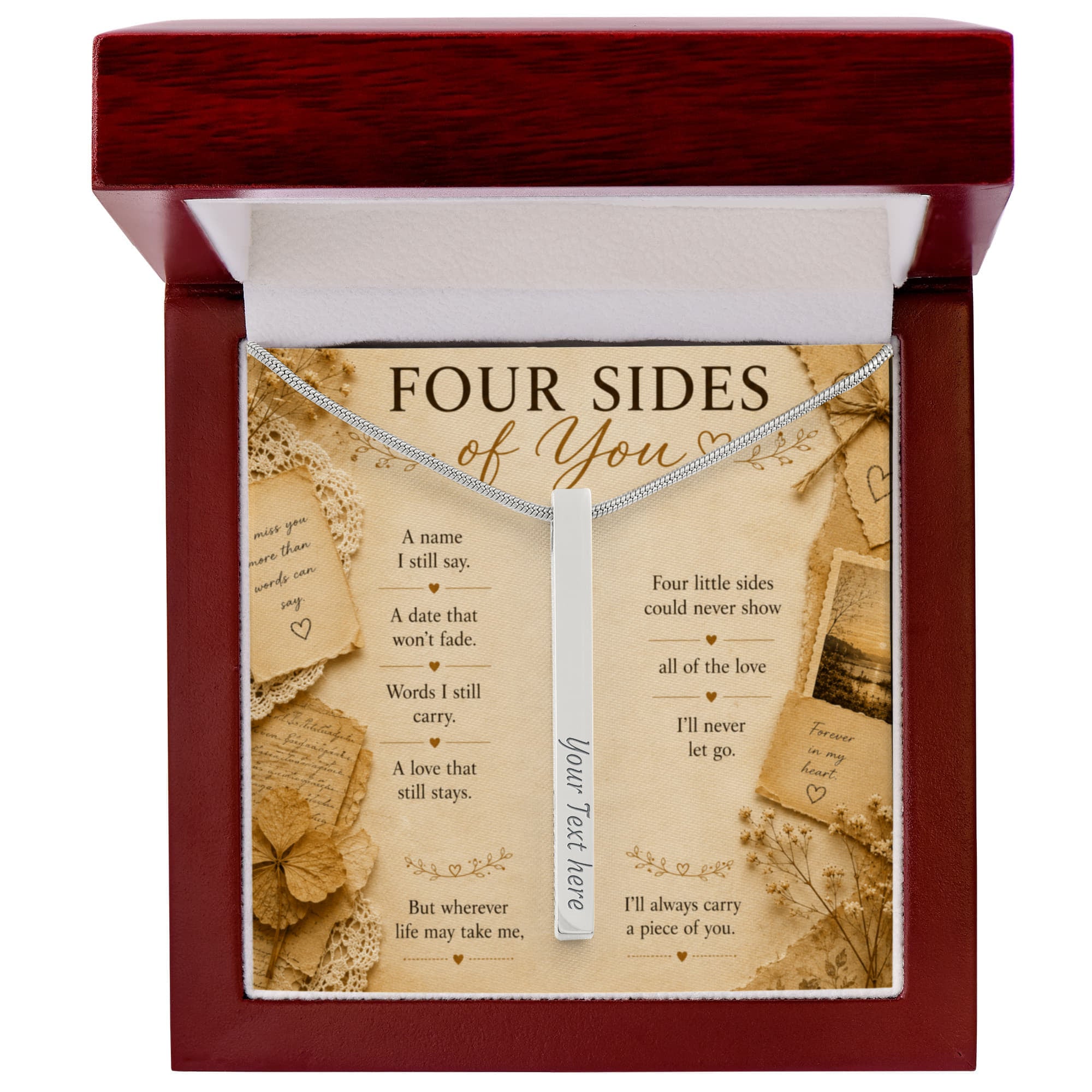 Personalized Mom Memorial Necklace, Engraved 4-Sided Bar Necklace, Loss of Mother Gift, In Memory of Mom Jewelry