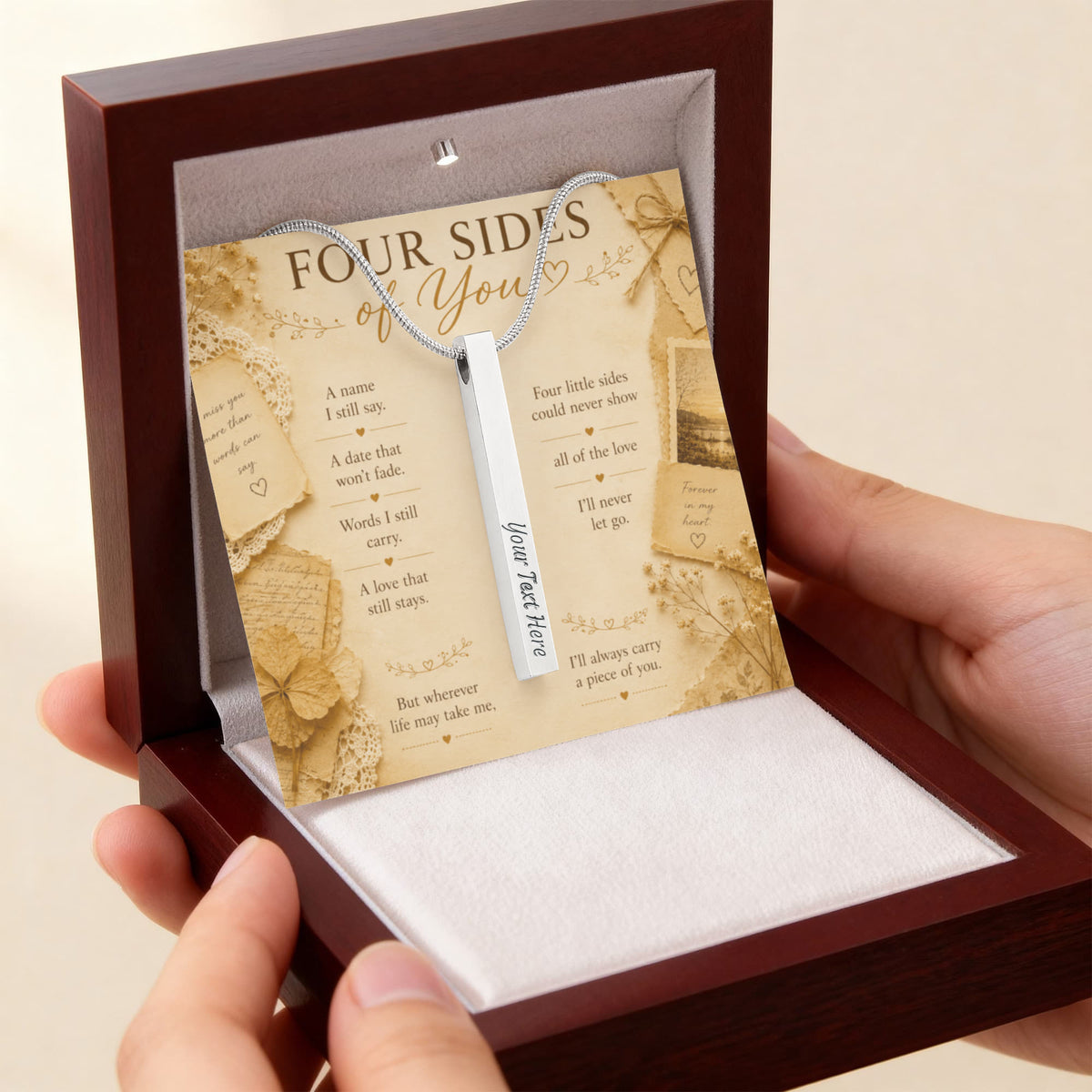 Personalized Mom Memorial Necklace, Engraved 4-Sided Bar Necklace, Loss of Mother Gift, In Memory of Mom Jewelry