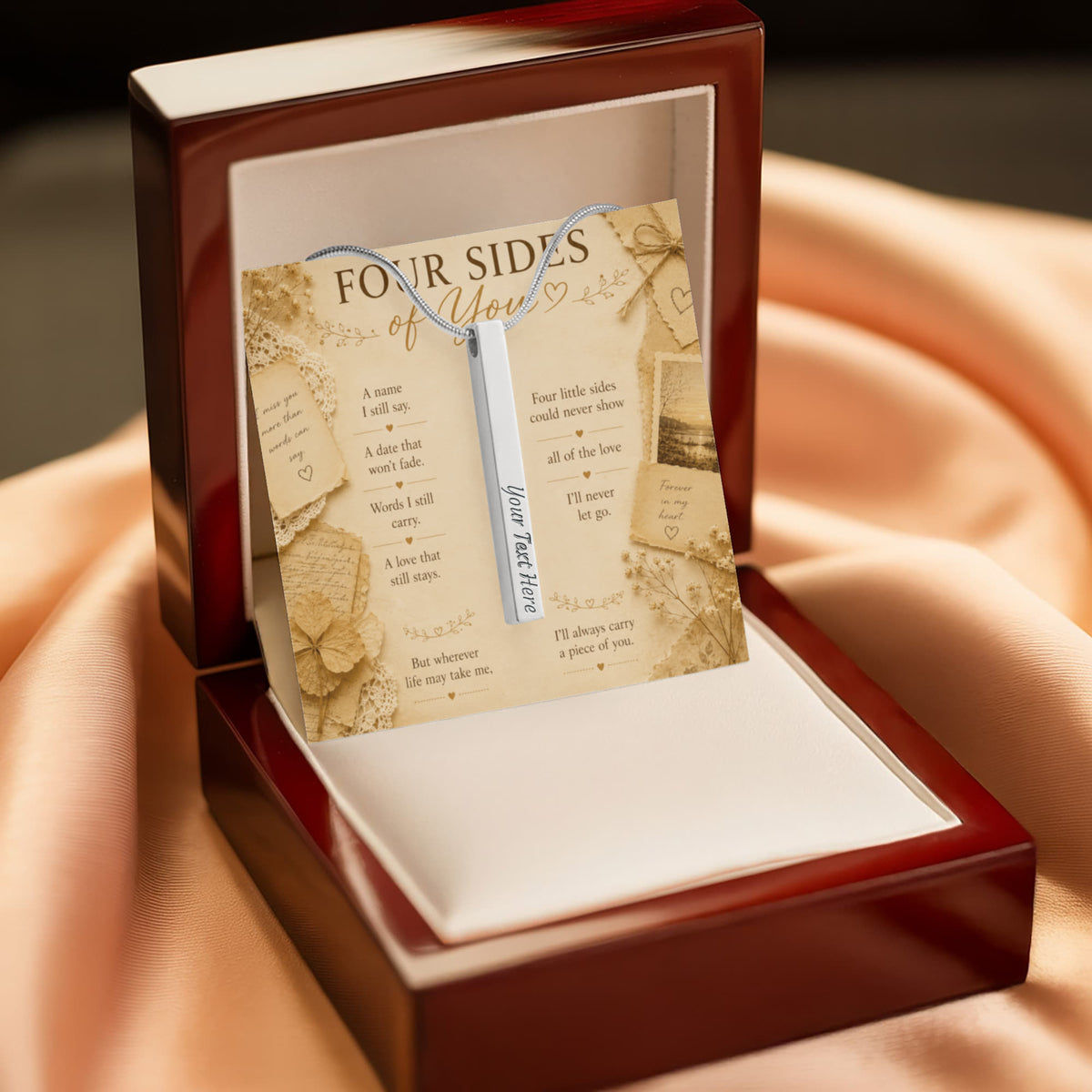 Personalized Mom Memorial Necklace, Engraved 4-Sided Bar Necklace, Loss of Mother Gift, In Memory of Mom Jewelry