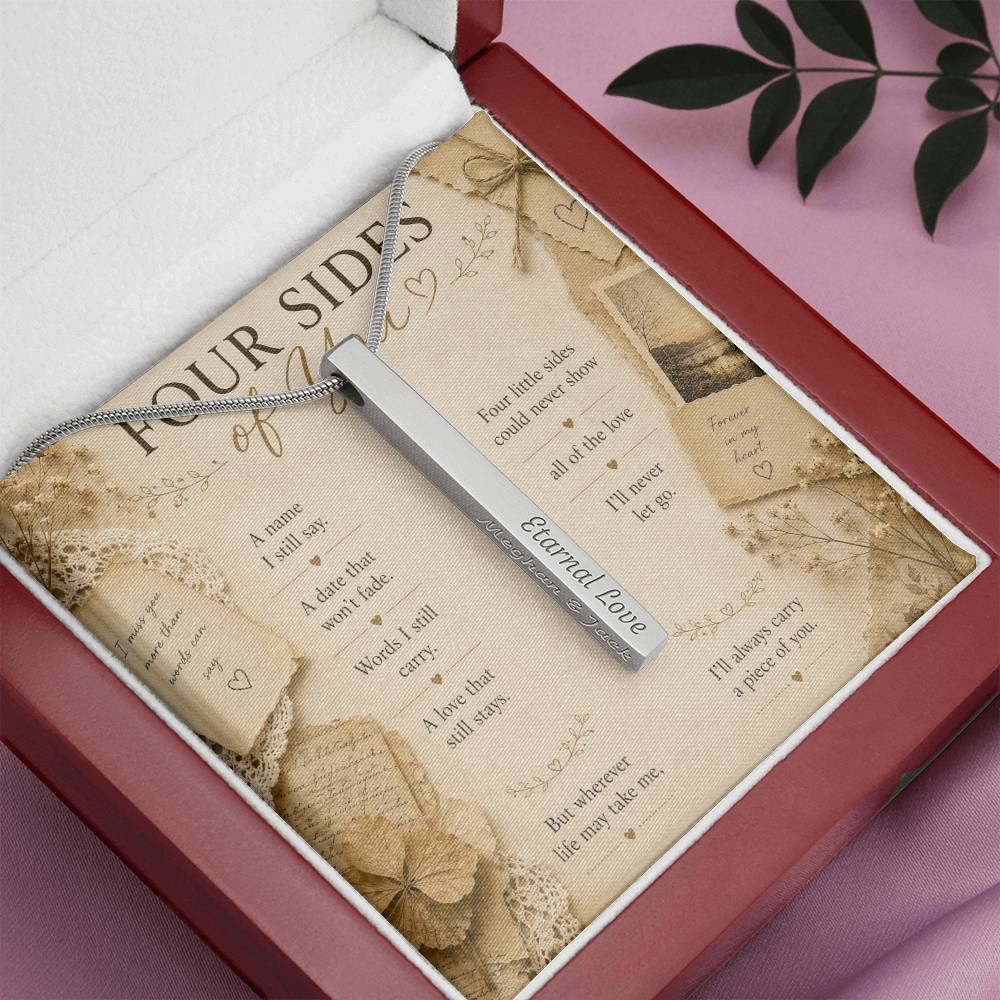 Personalized Mom Memorial Necklace, Engraved 4-Sided Bar Necklace, Loss of Mother Gift, In Memory of Mom Jewelry