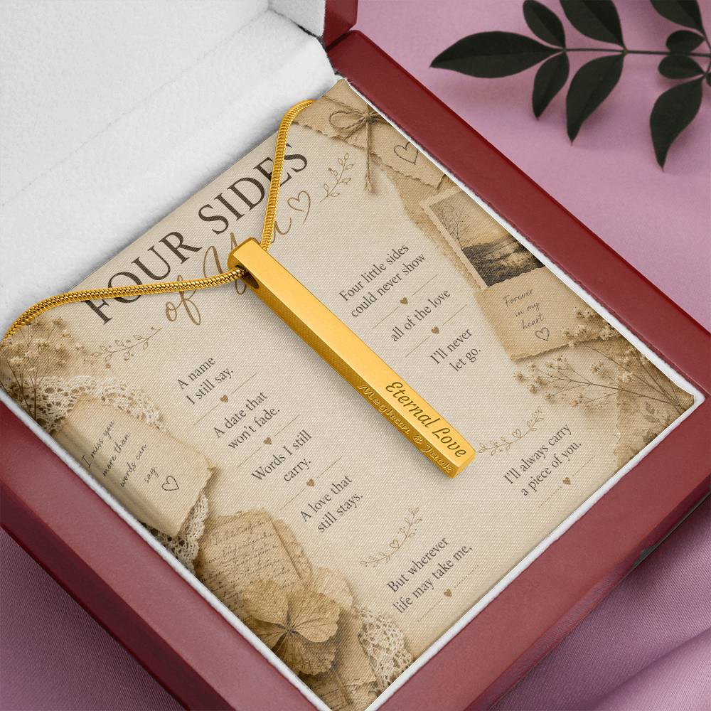 Personalized Mom Memorial Necklace, Engraved 4-Sided Bar Necklace, Loss of Mother Gift, In Memory of Mom Jewelry