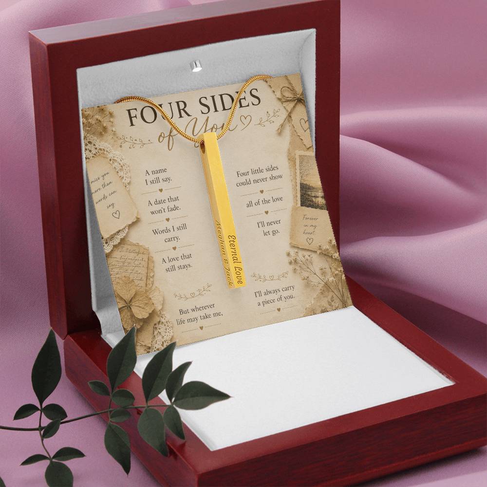 Personalized Mom Memorial Necklace, Engraved 4-Sided Bar Necklace, Loss of Mother Gift, In Memory of Mom Jewelry