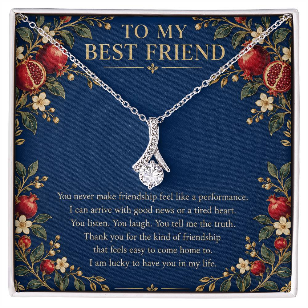 Best Friend Alluring Beauty Ribbon Necklace - Cobalt Pomegranate Message Card Gift