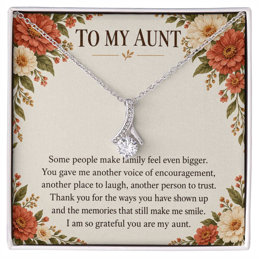 Aunt Alluring Beauty Ribbon Necklace - Terracotta Zinnia Message Card Gift