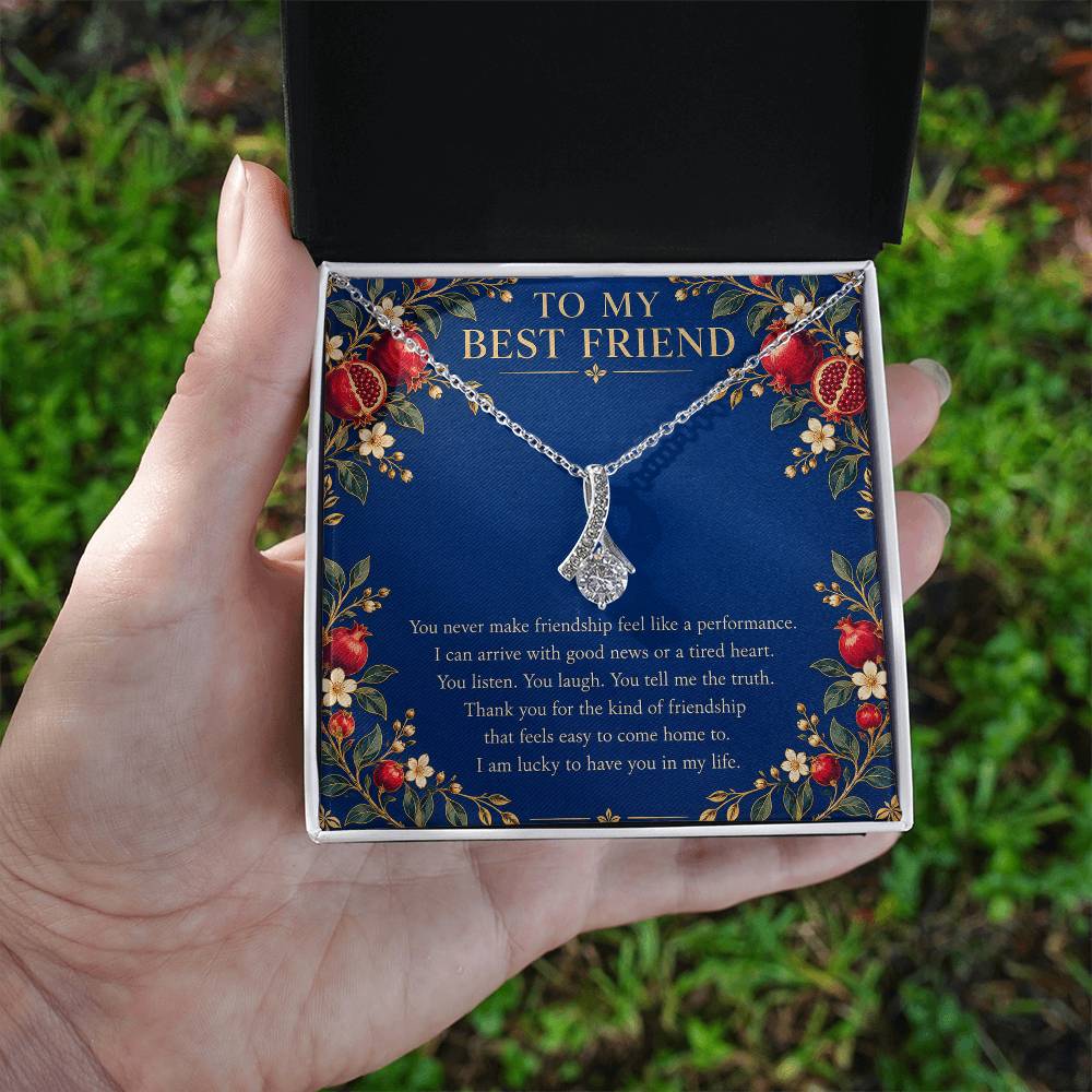 Best Friend Alluring Beauty Ribbon Necklace - Cobalt Pomegranate Message Card Gift