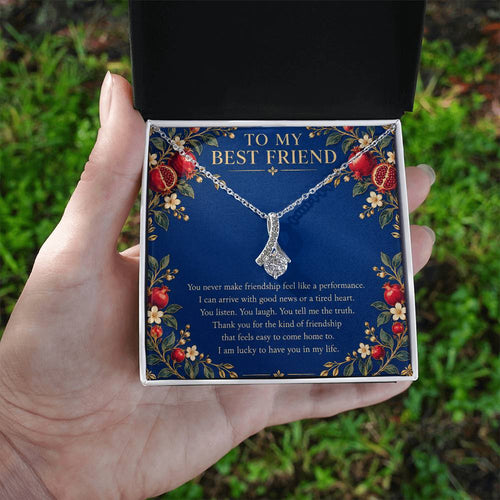 Best Friend Alluring Beauty Ribbon Necklace - Cobalt Pomegranate Message Card Gift