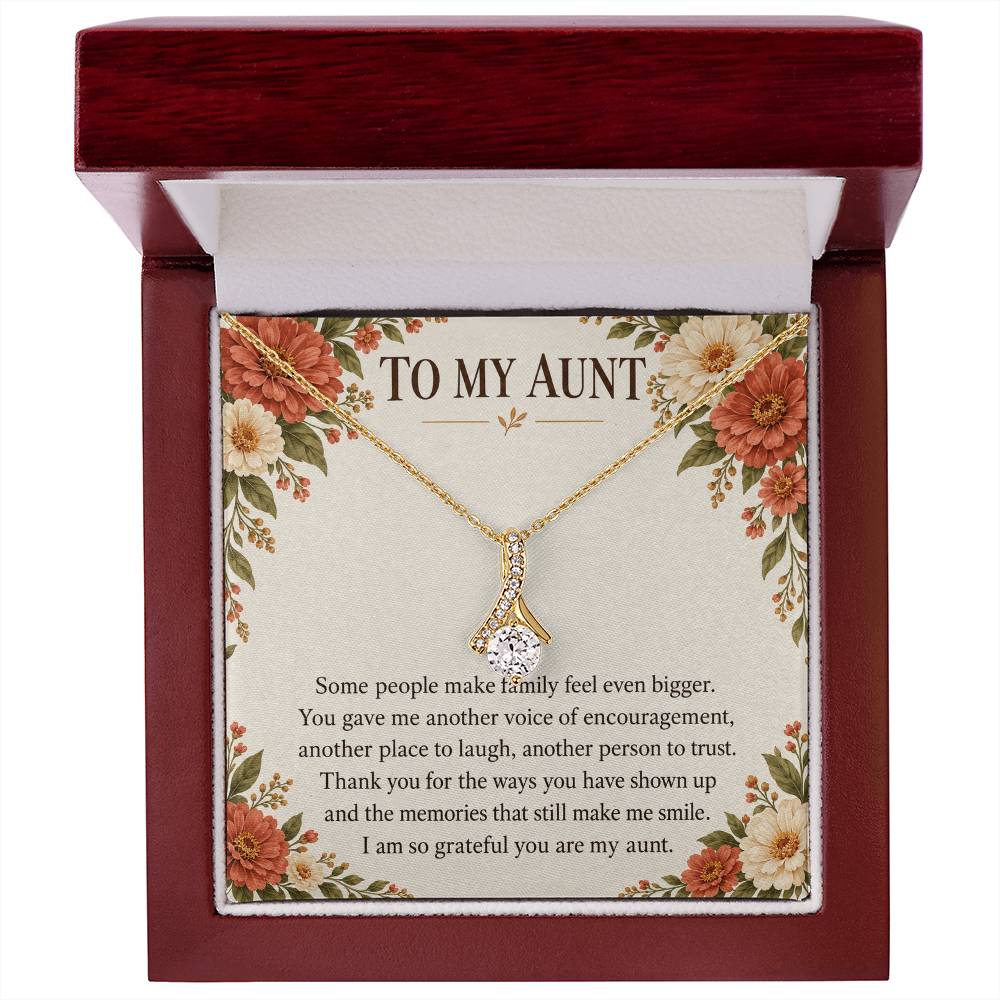 Aunt Alluring Beauty Ribbon Necklace - Terracotta Zinnia Message Card Gift