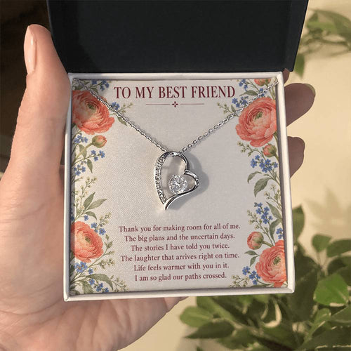Best Friend Heart Necklace - Coral Wildflower Message Card Gift