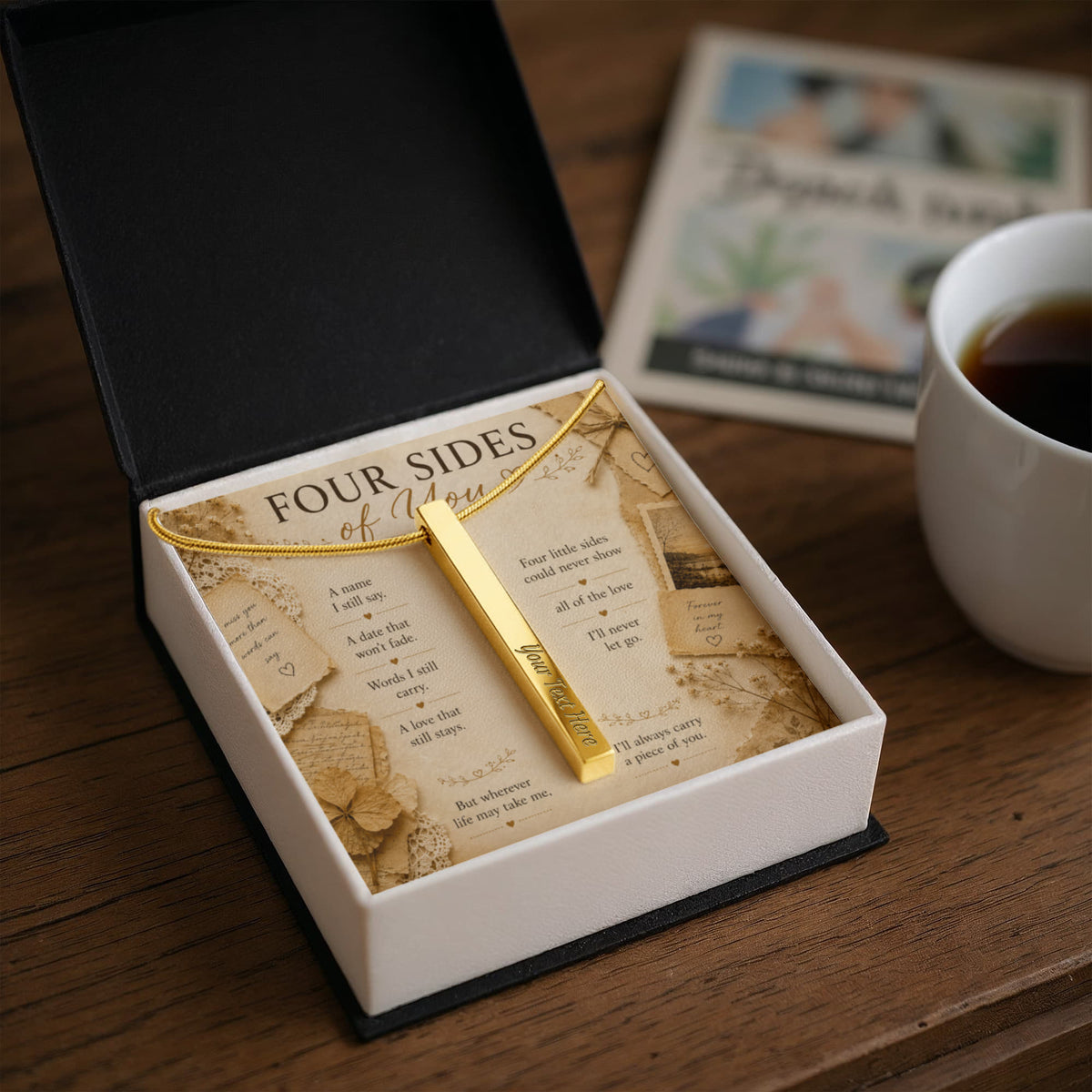 Personalized Mom Memorial Necklace, Engraved 4-Sided Bar Necklace, Loss of Mother Gift, In Memory of Mom Jewelry