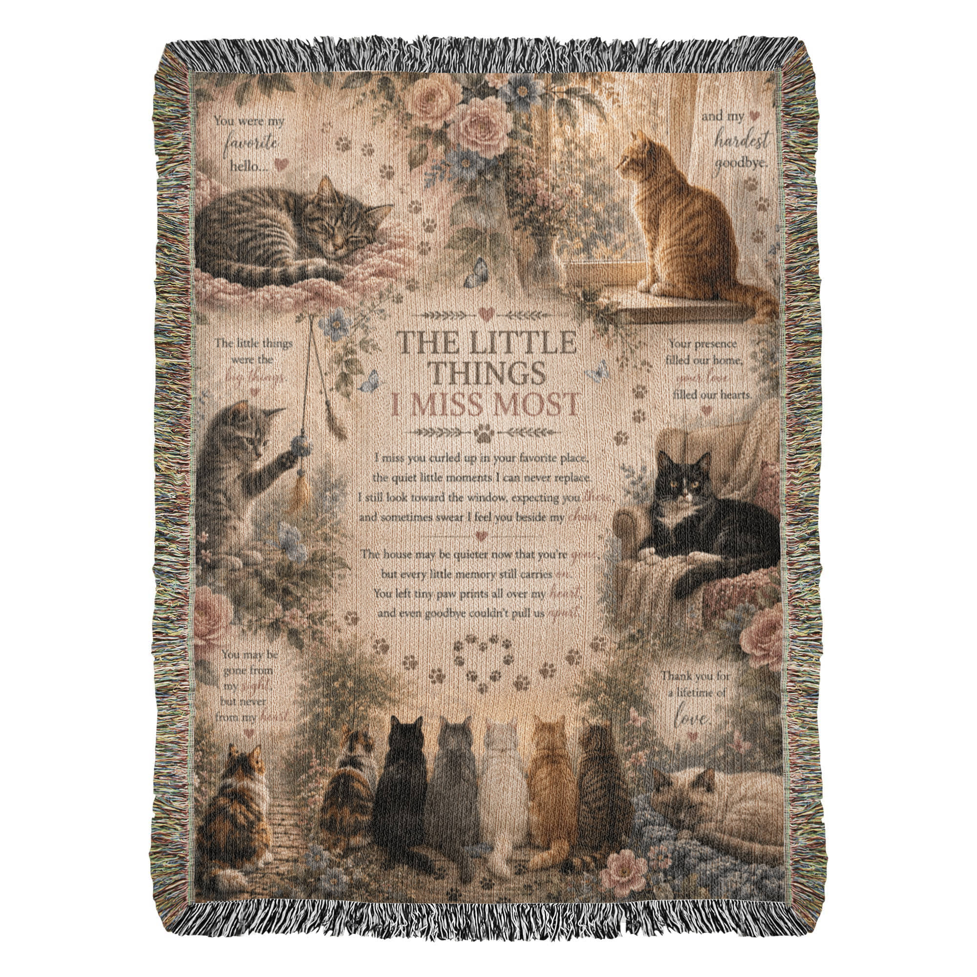 Cat Memorial Woven Blanket, Pet Loss Sympathy Gift, Loss of Cat Remembrance Blanket, Cat Bereavement Gift