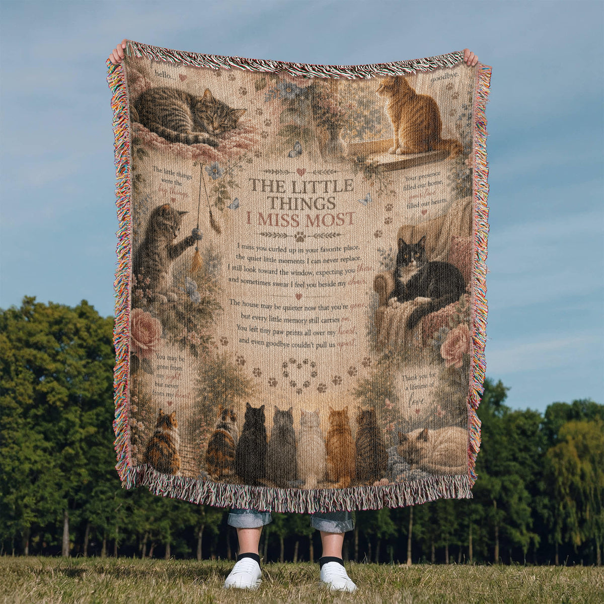 Cat Memorial Woven Blanket, Pet Loss Sympathy Gift, Loss of Cat Remembrance Blanket, Cat Bereavement Gift