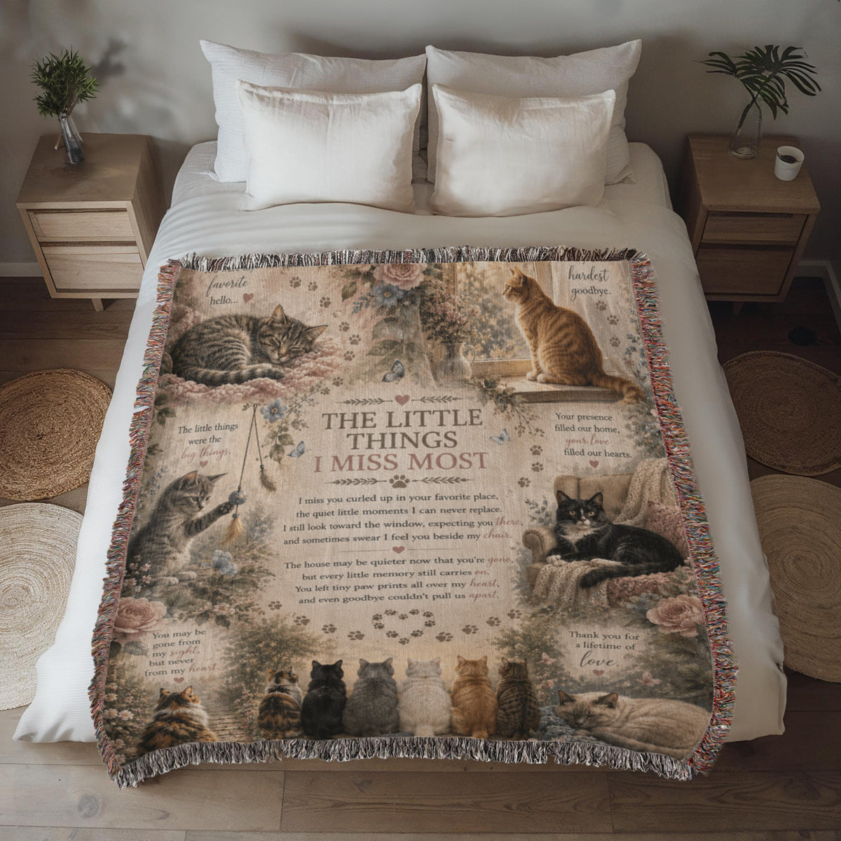 Cat Memorial Woven Blanket, Pet Loss Sympathy Gift, Loss of Cat Remembrance Blanket, Cat Bereavement Gift