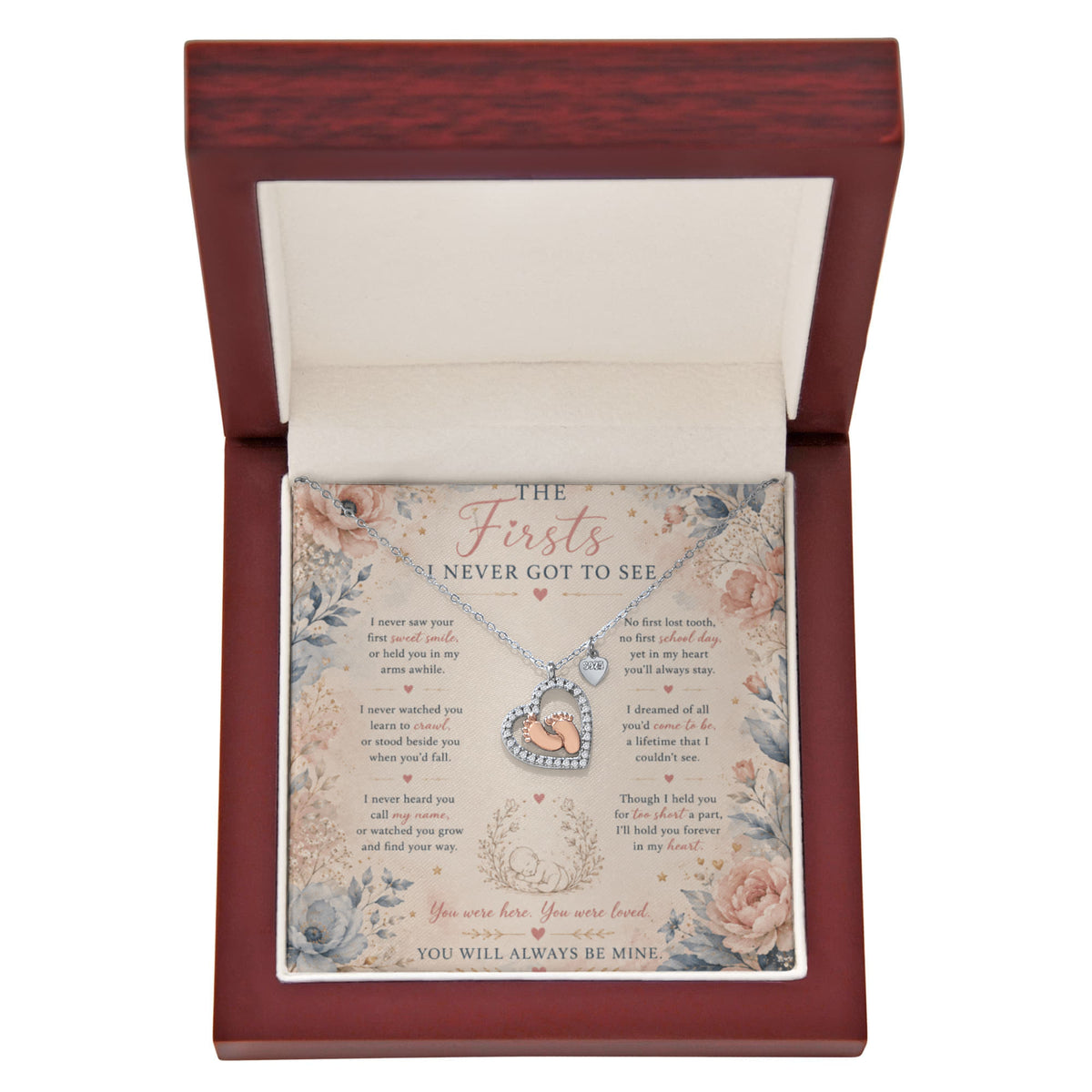Baby Loss Memorial Necklace, The Firsts I Never Got to See, Pregnancy Loss Remembrance Gift - Pink Floral