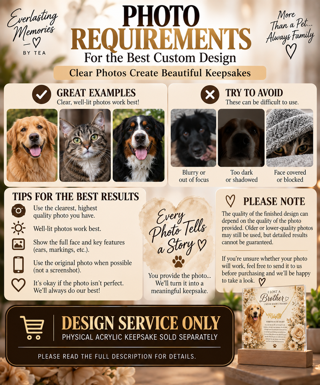 Custom Photo Design Add-On for Acrylic Keepsakes | Add Your Own Pet or Loved One to Your Memorial Design | Digital Design Service Only